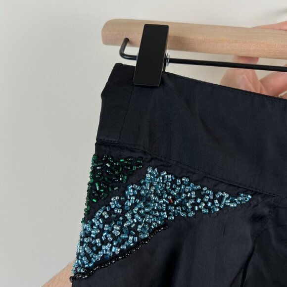 NWT Anthropologie RAGA Black Satin Beaded Straight Leg Pants - Picture 4 of 7